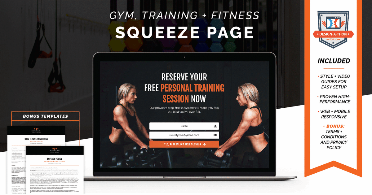 Squeeze Page Funnel // Fitness, Gym + Personal Trainer // Lead Gen