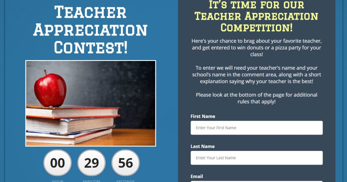 Teacher Appreciation Contest Funnel