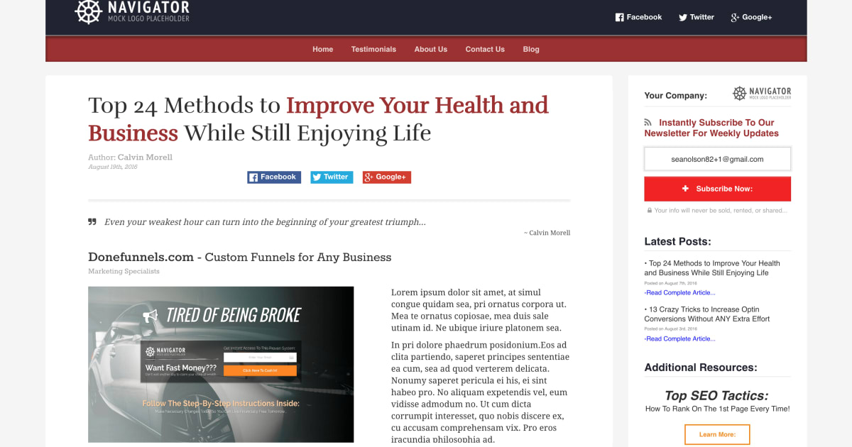 Blog Content Optin Funnel (No Wordpress)
