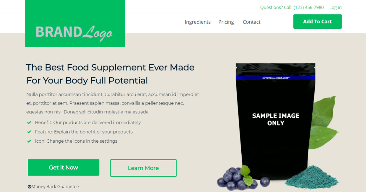 Full Sales Website: Sales page / OTO / Order form / Landing page / Opt-in - Healthy Green Supplement Product Launch