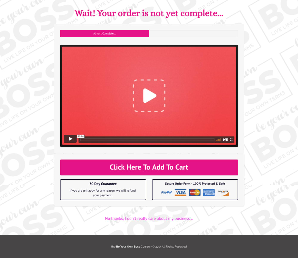 One Time Offer Page
