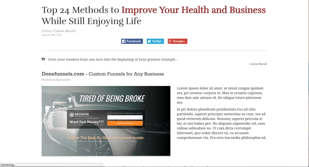 Blog Single Post Page (Desktop) 