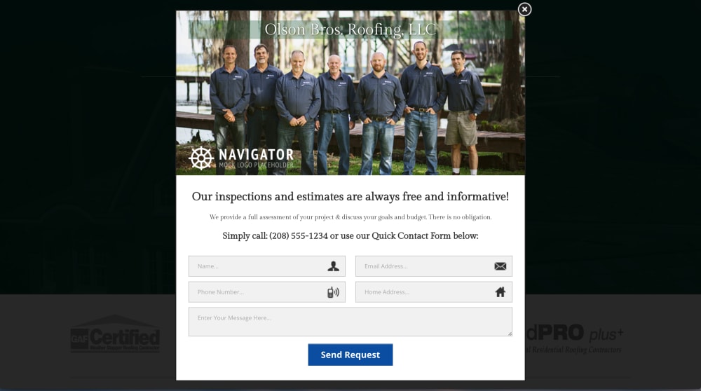 *CLICK IMAGE TO ENLARGE***Roofing Contractor Optin Page: Pop Up Form**