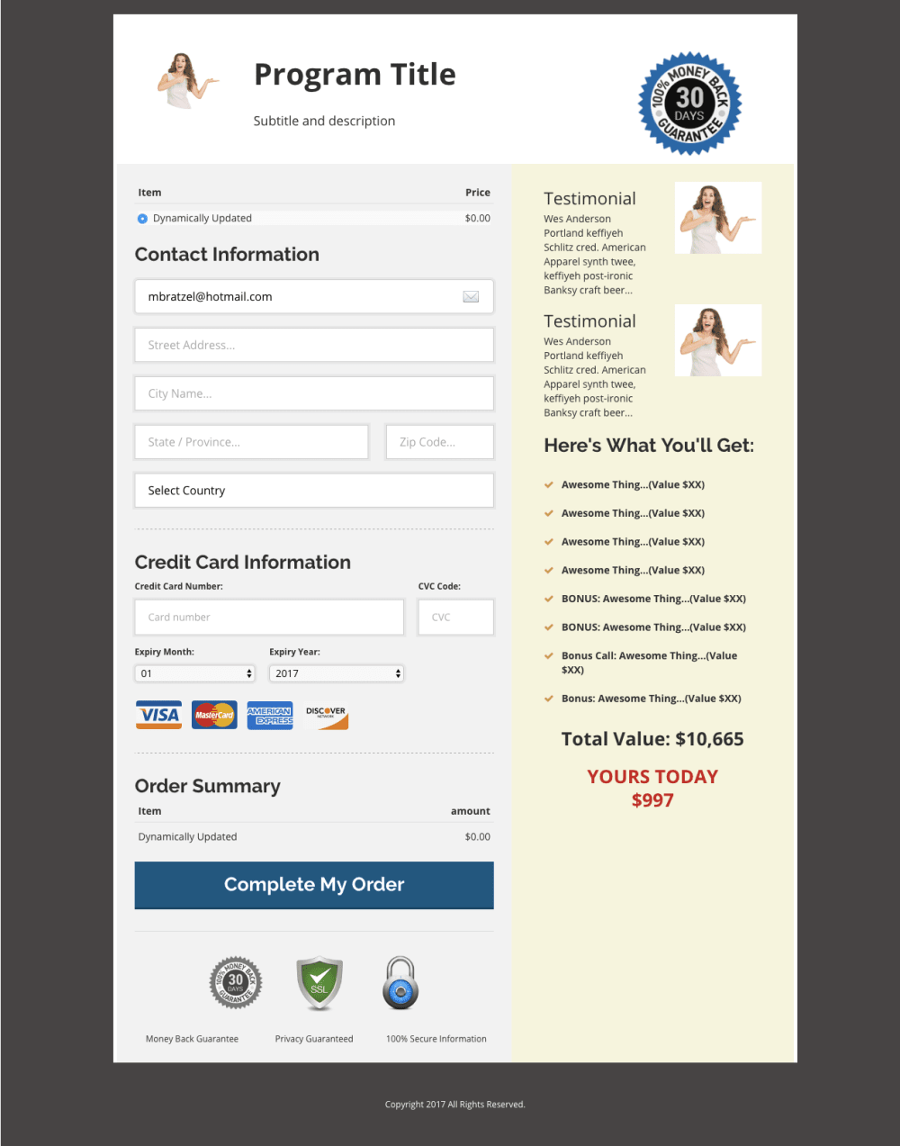 Order Form Page