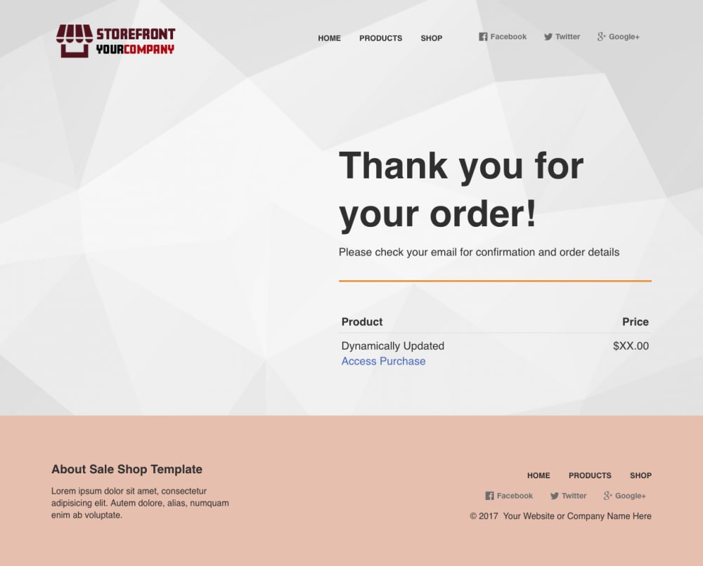 Product Thank you page