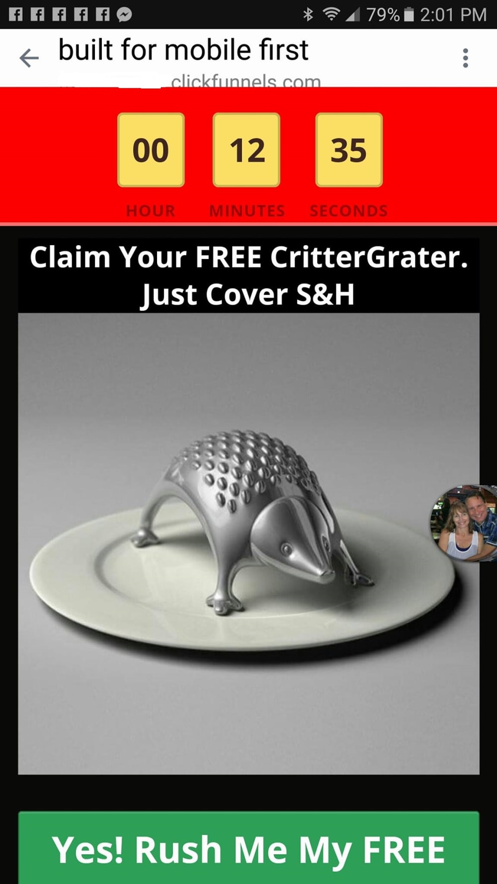 Mobile view of landing page
