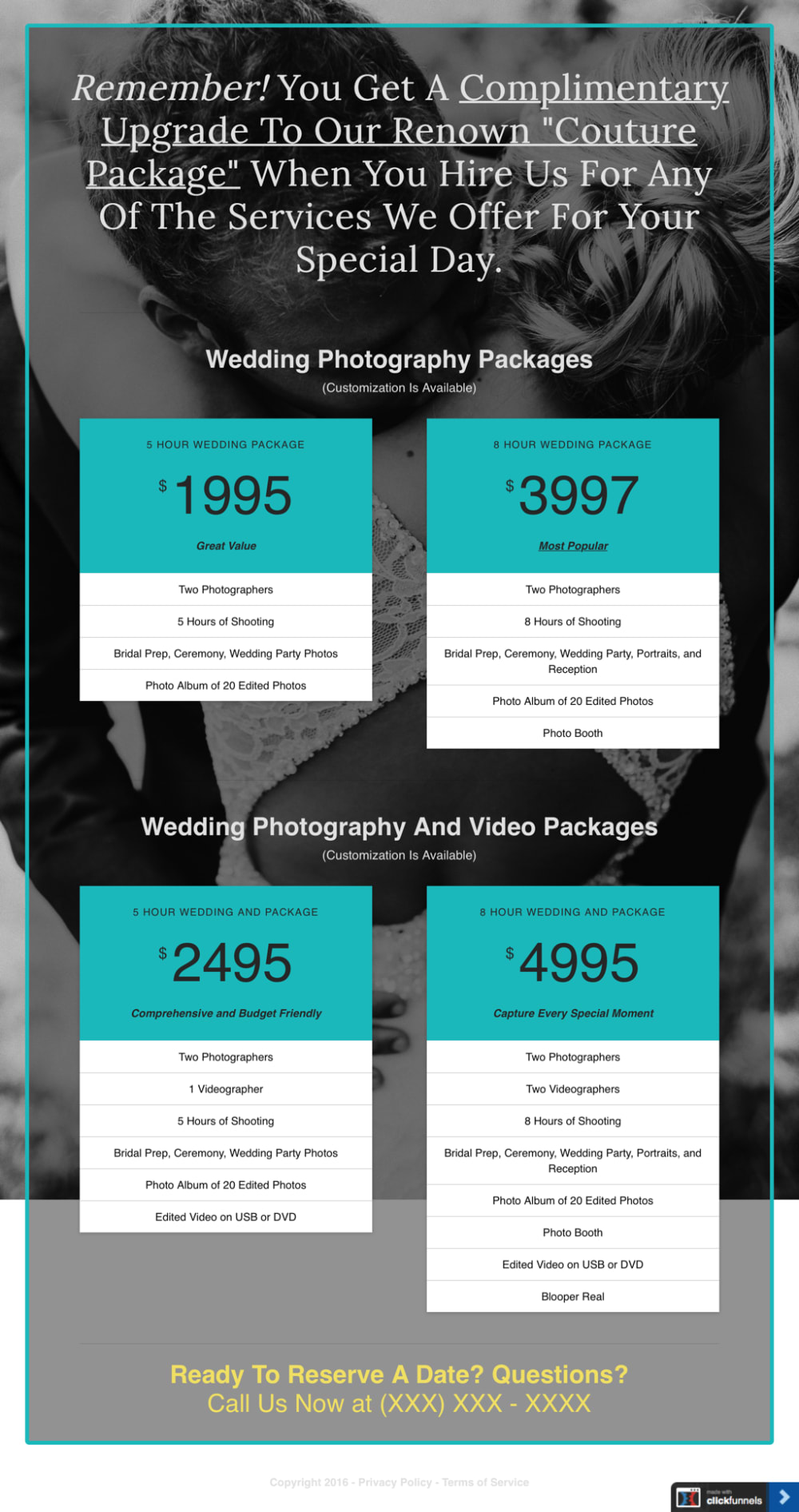 Thank You Page with Description of Packages