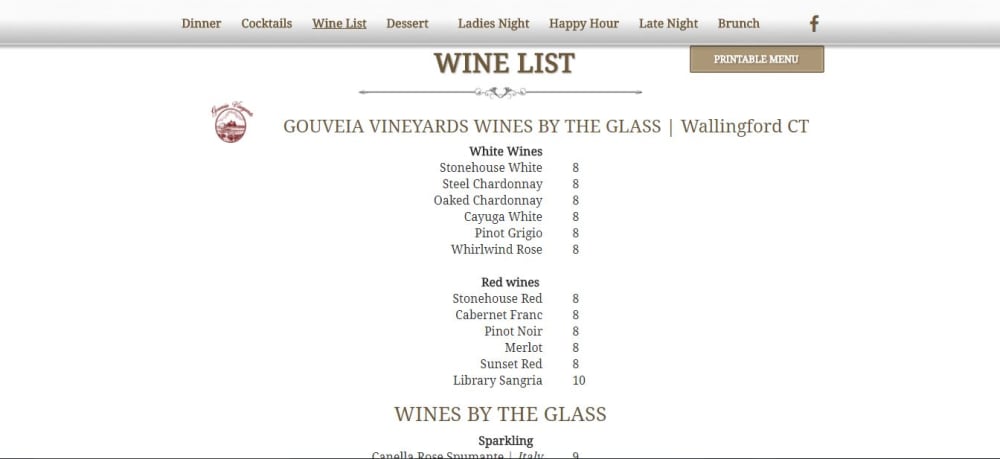 Menu Page - Wine LIst