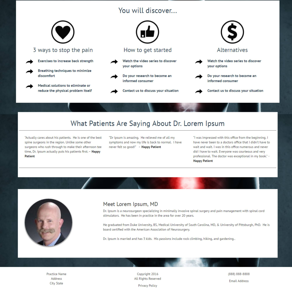 Below the fold portion of landing page