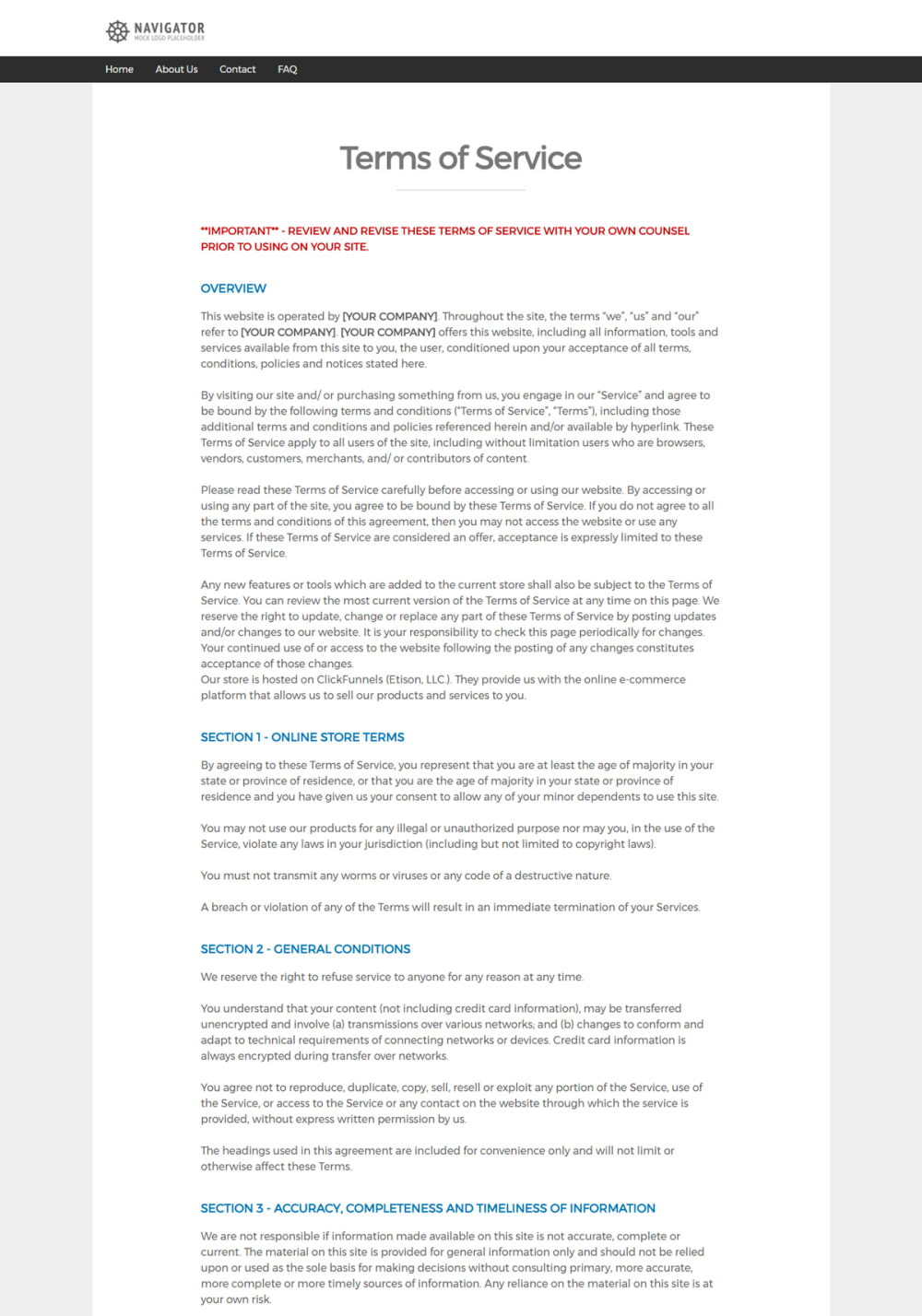 Terms of Service Page