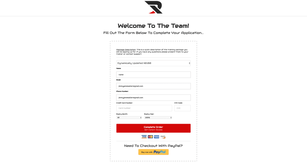 Order Form (With PayPal Button)