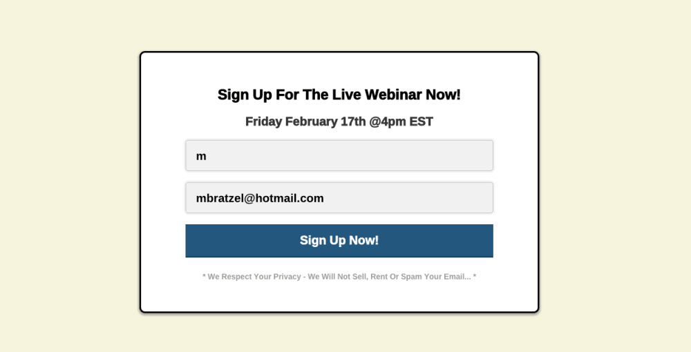 Click Pop For Second Sign Up Option