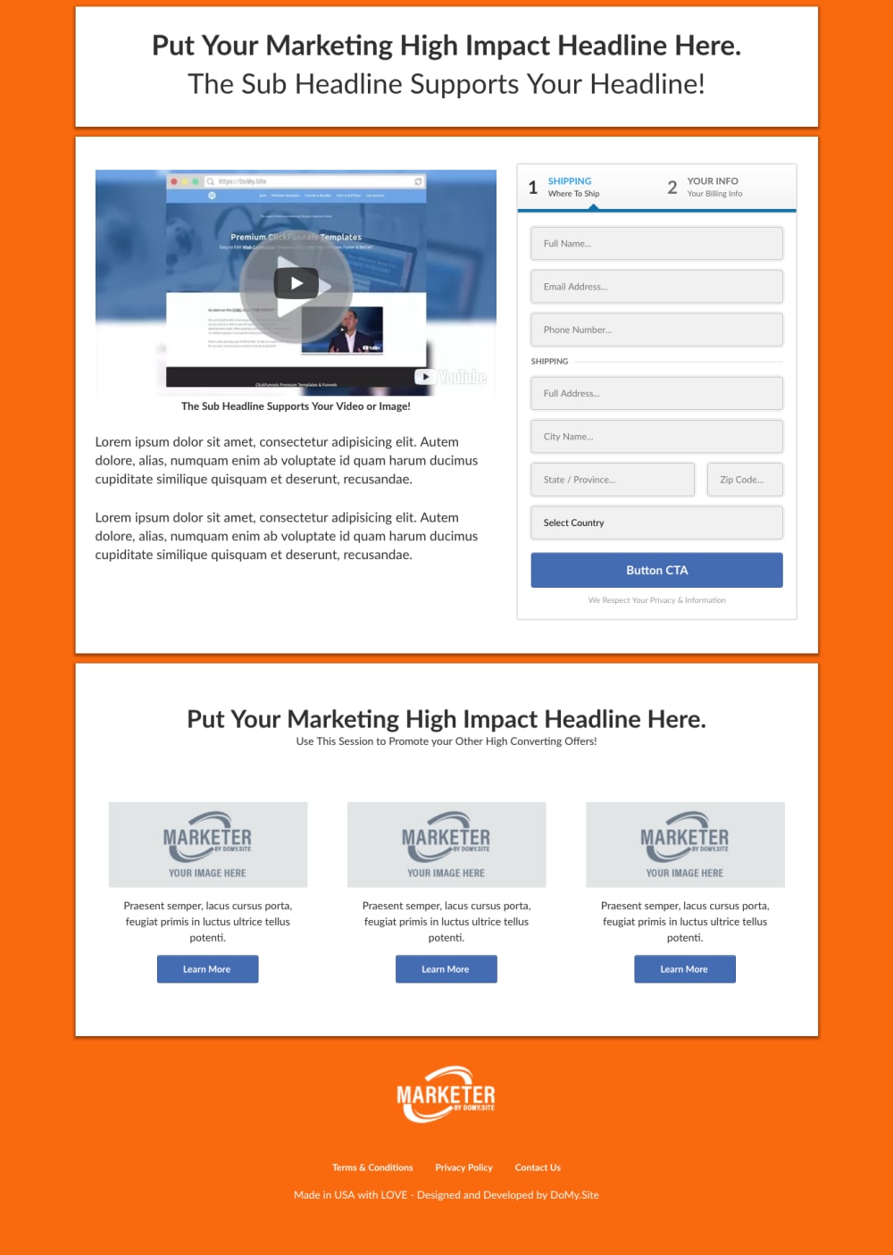 Landing Page with 2 step checkout