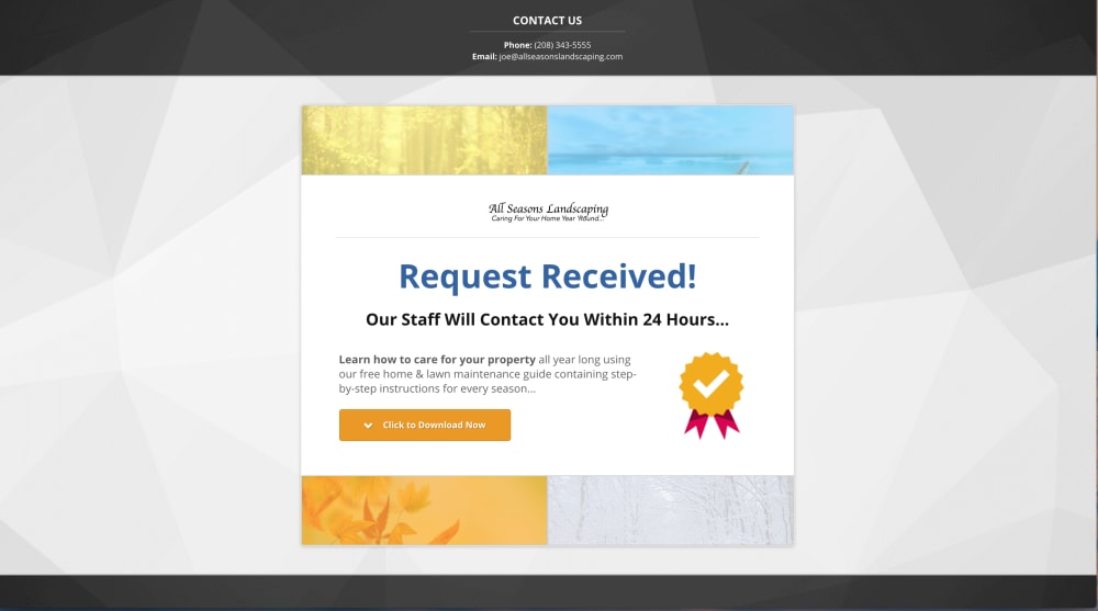 Landscaping Contractor Thank You Page: Desktop View