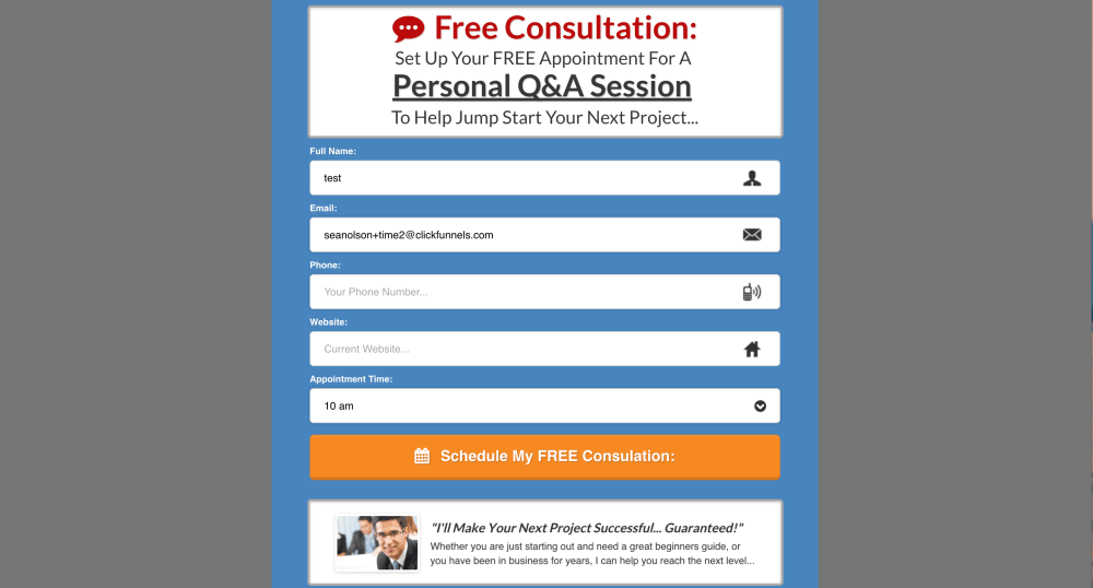 Consultation Registration Clickpop Page