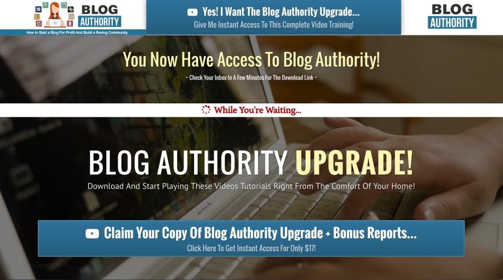 Blog Authority Upgrade OTO Page