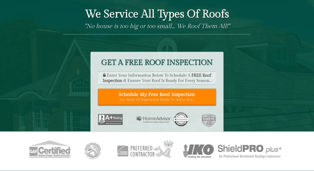 **Roofing Contractor Optin Page: Desktop View**