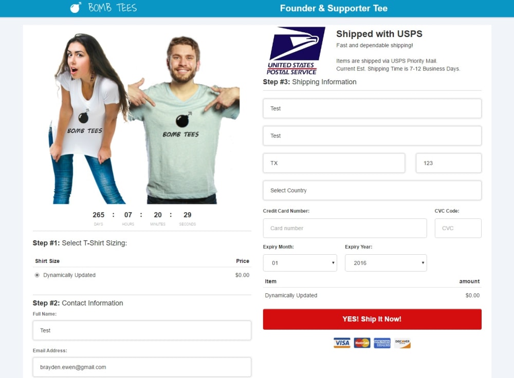 Tee Shirt Order Page