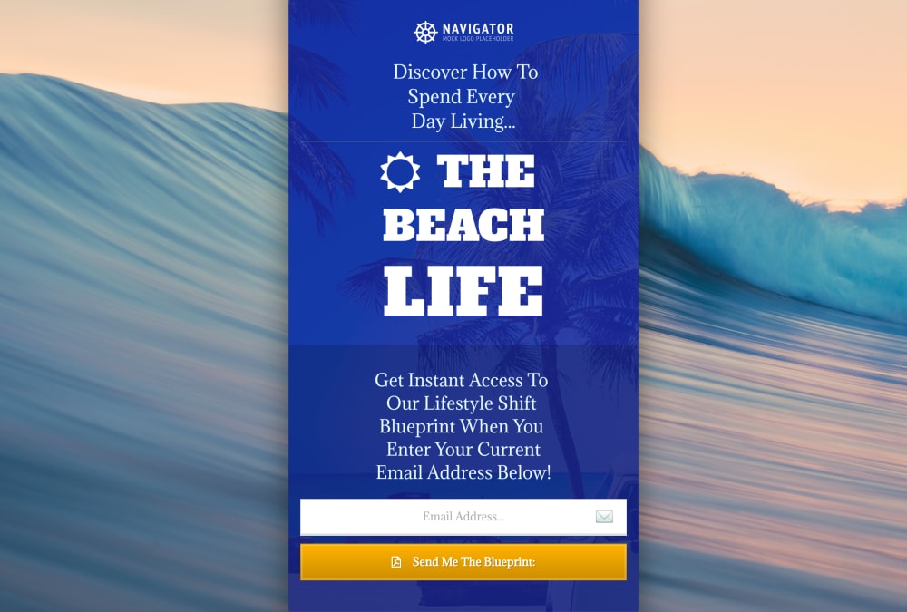 Beach Lifestyle Optin Page: Mobile View