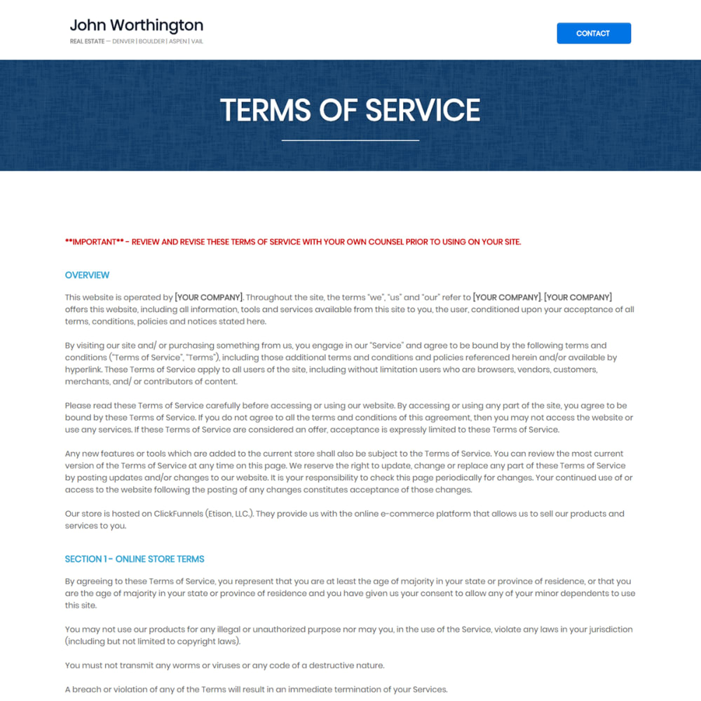 [BONUS] Terms of Service Page