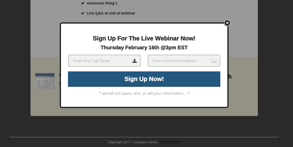 Pop Up For First Sign Up Option