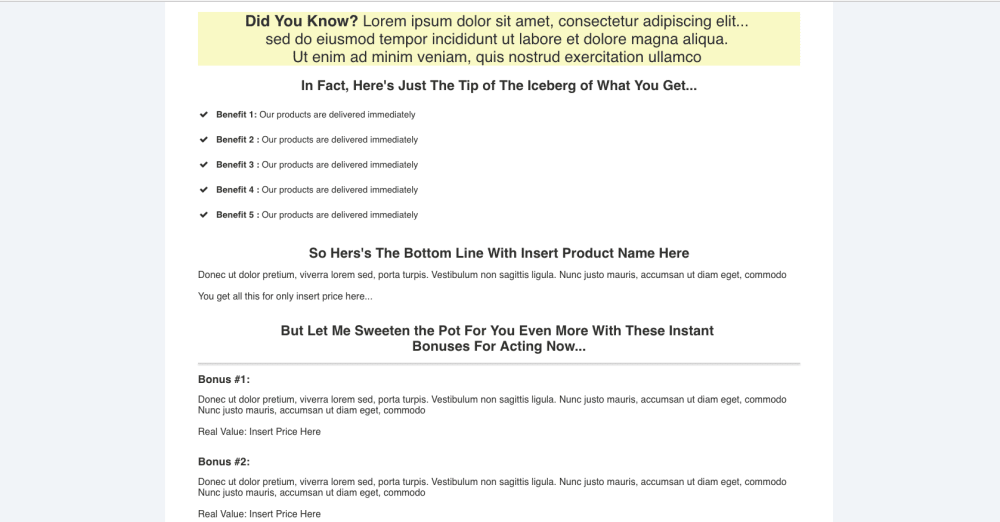 Long Form Sales Page - Benefit section