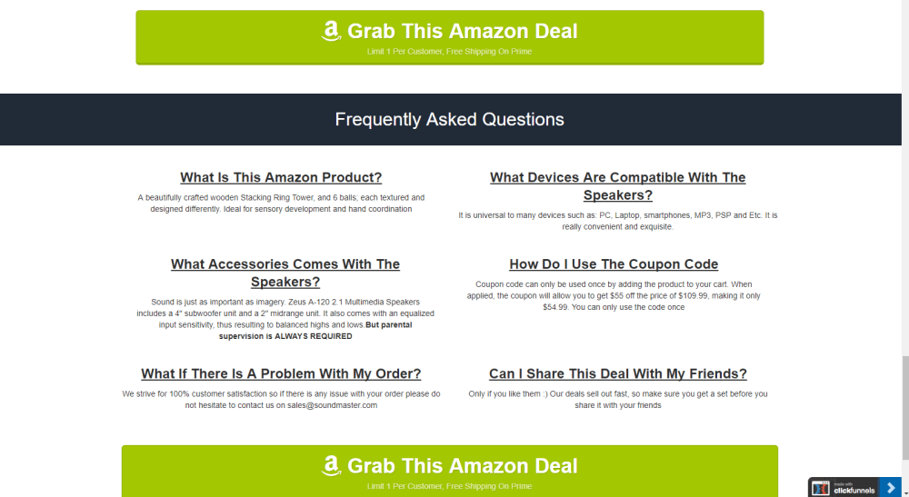 Product description and feature benefits areas