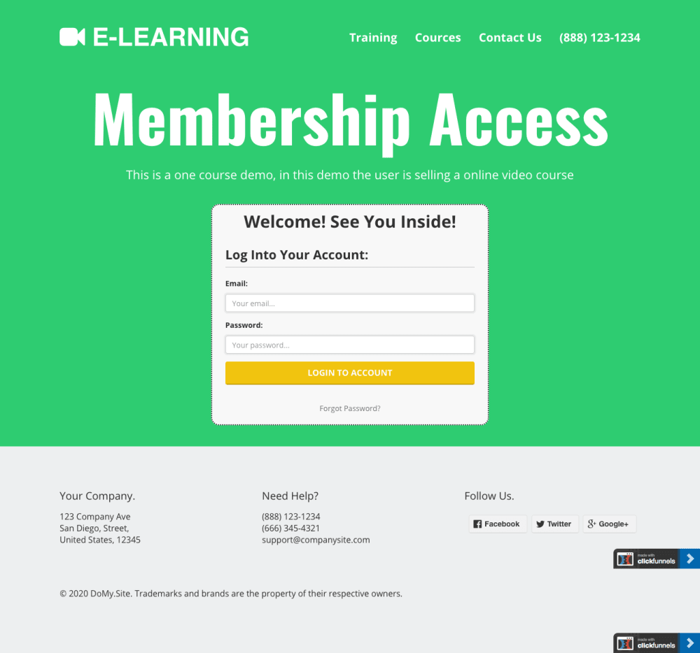 Membership Access Area, Signup and Login