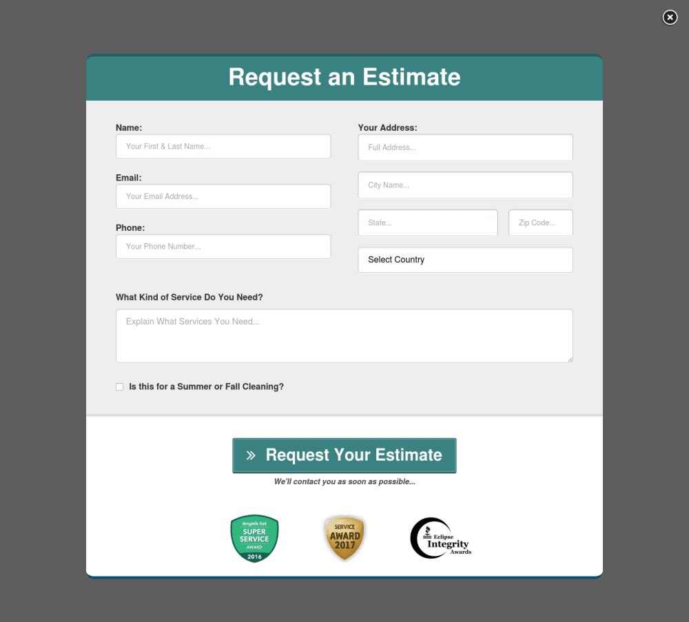 Request an Estimate ClickPop