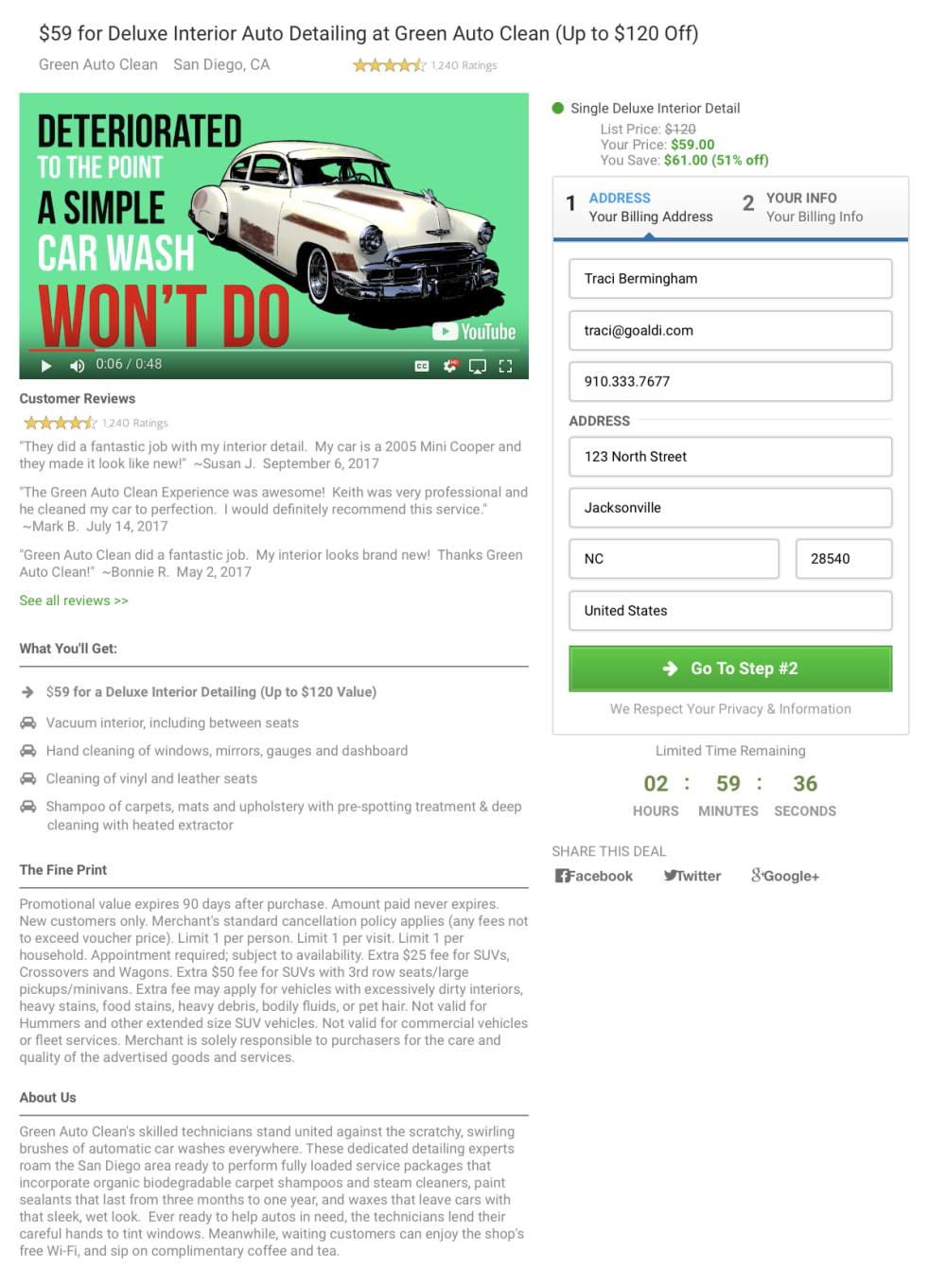 Two Step Order Form with Auto Detailing Service Video