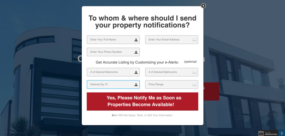 Contact Information Pop Up