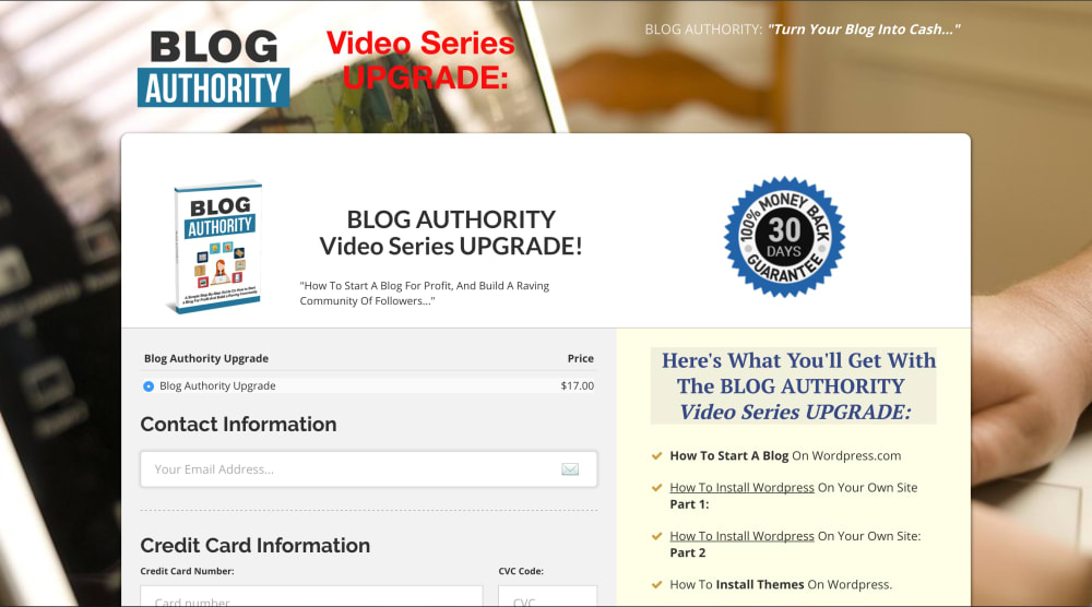 Blog Authority Upgrade Order Page