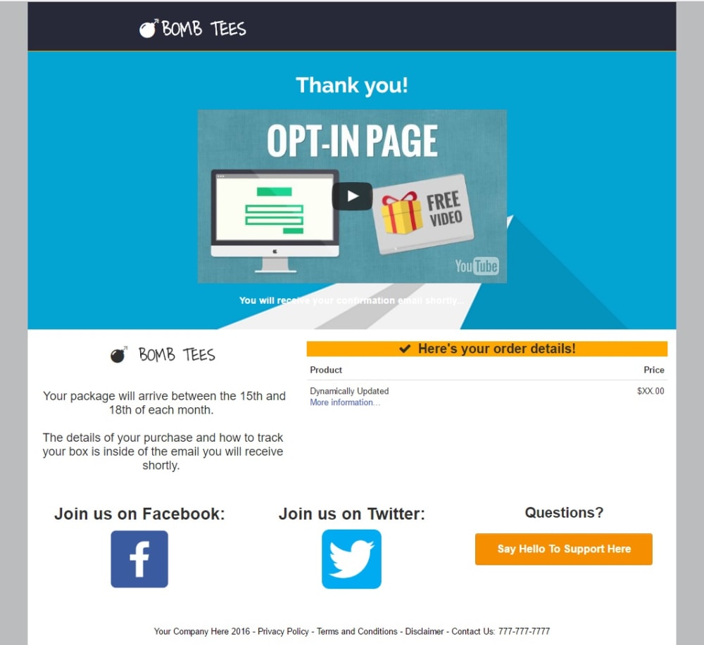 Unique Order Confirmation Page Template