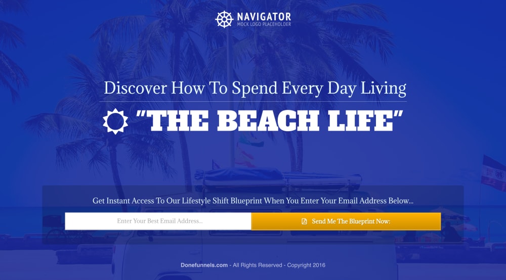**Beach Lifestyle Optin Page: Desktop View**