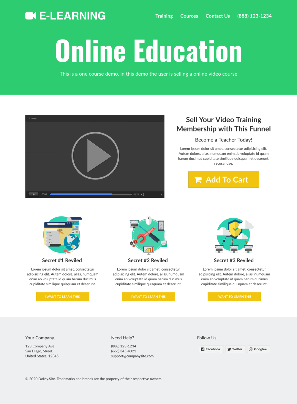 VSL landing page with on-click order form