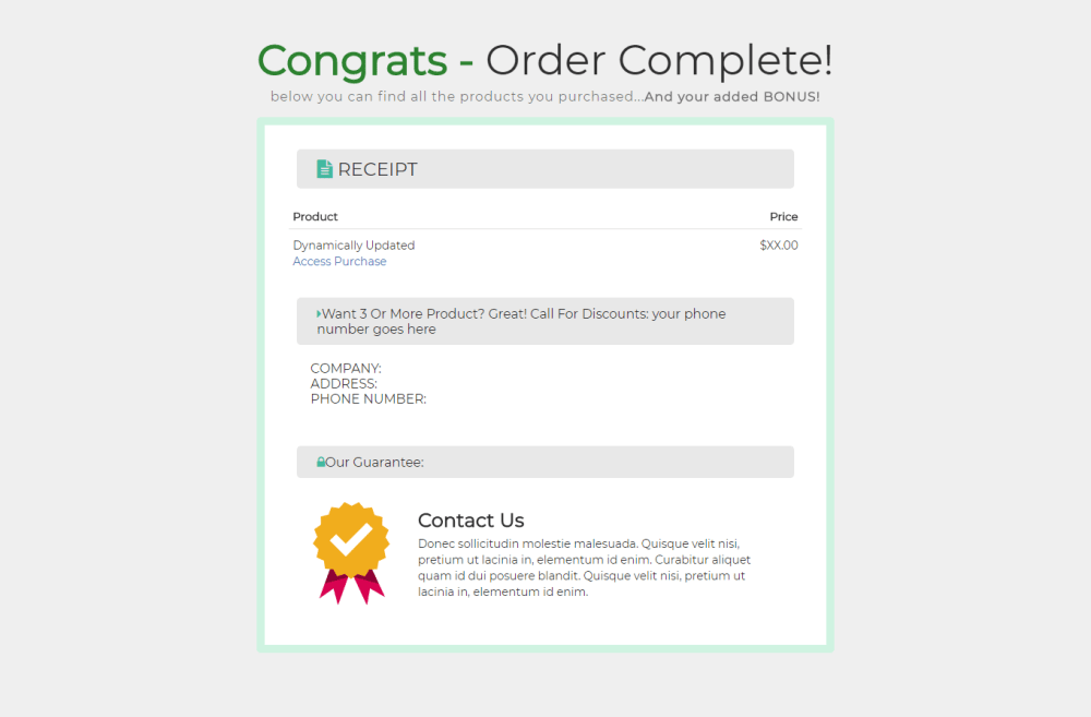 5 Steps Sales Funnel: Order Confirmation