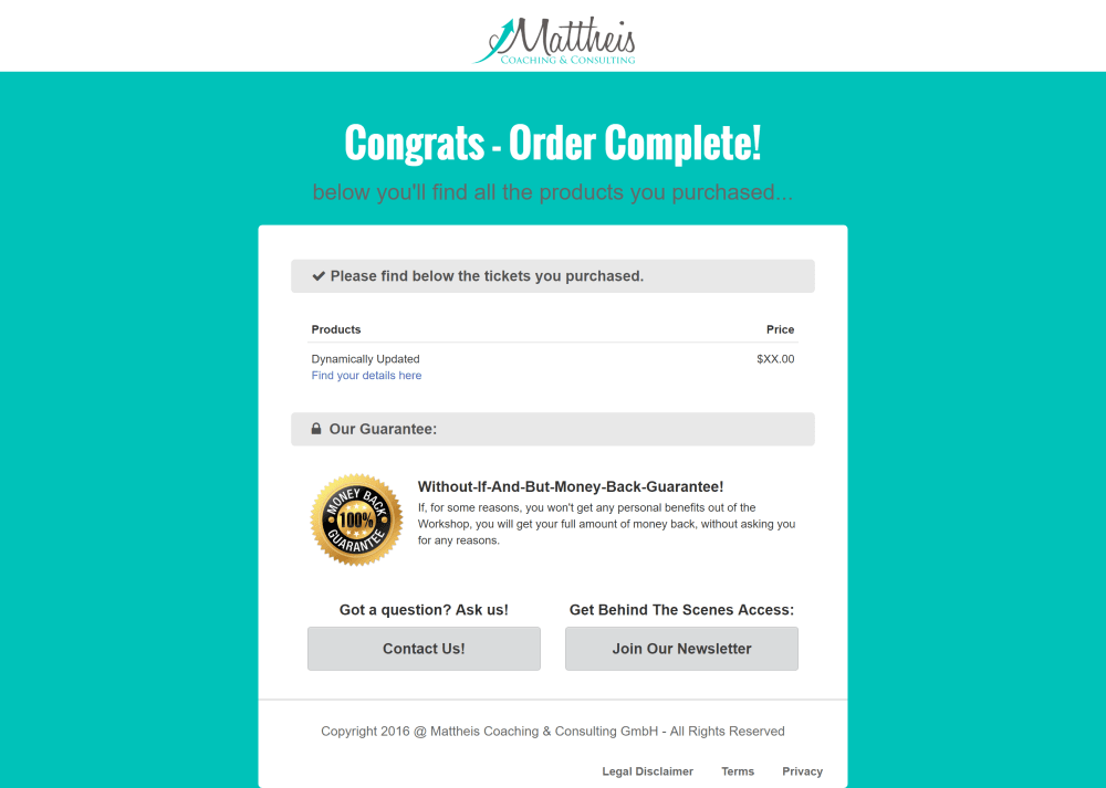 Order Confirmation Page