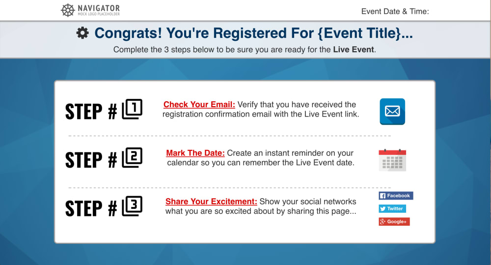 Live Event And Webinar Confirmation Page