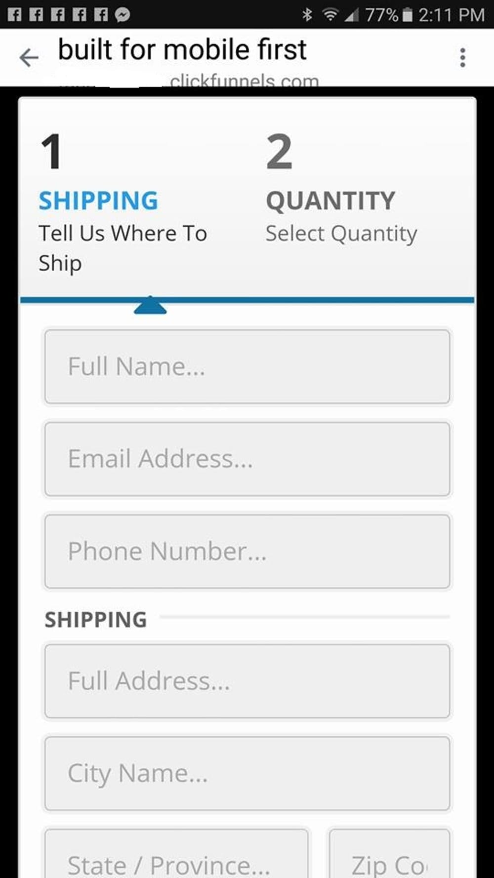 2 Step Order form