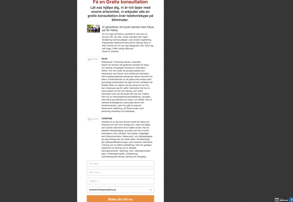 Coaching or lead capture page