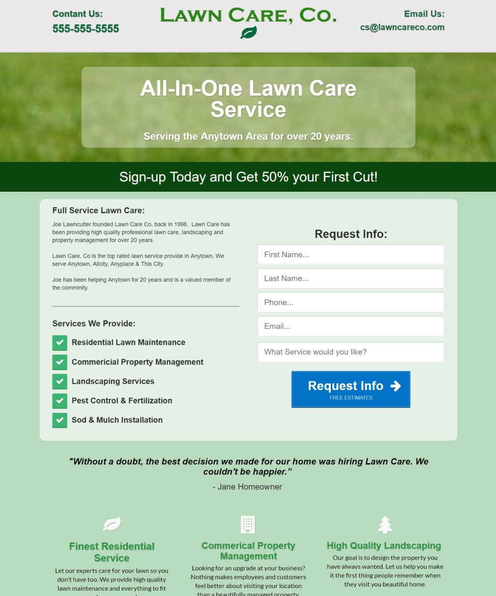 Home Page - Lead Submission