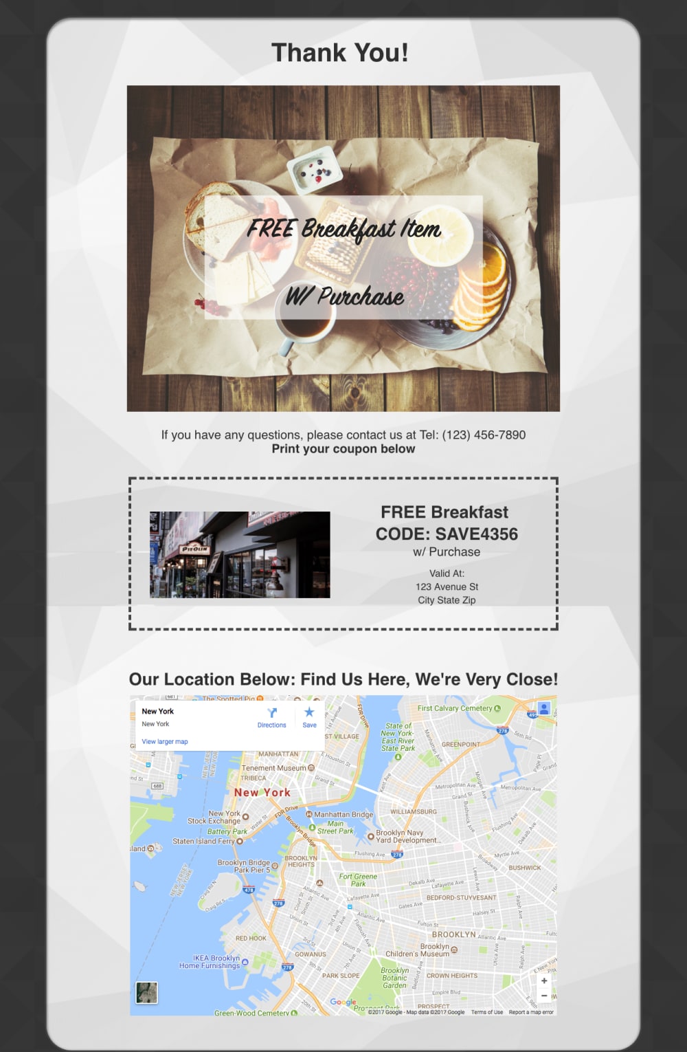 Thank You page with printable coupon