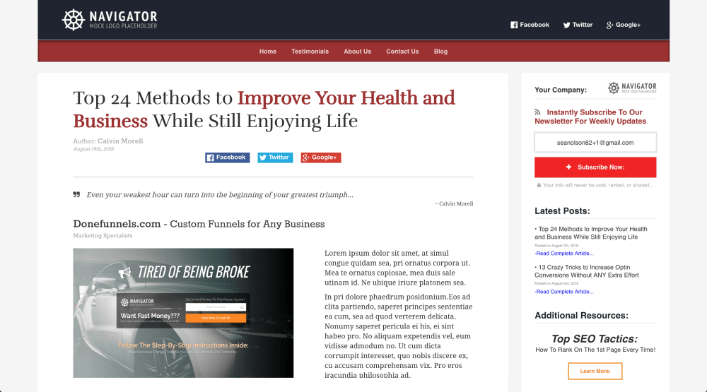 Blog Home Page (Desktop)