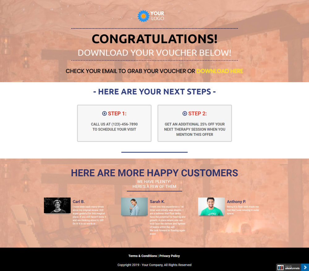 Salt Cave Thank You Page: Desktop View  