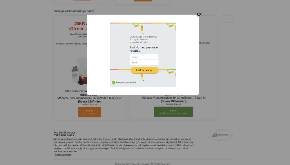 Popup for capturing email signups