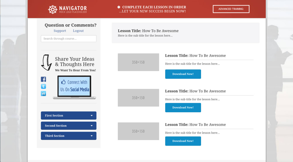 Membership Area Funnel Lesson Section Page