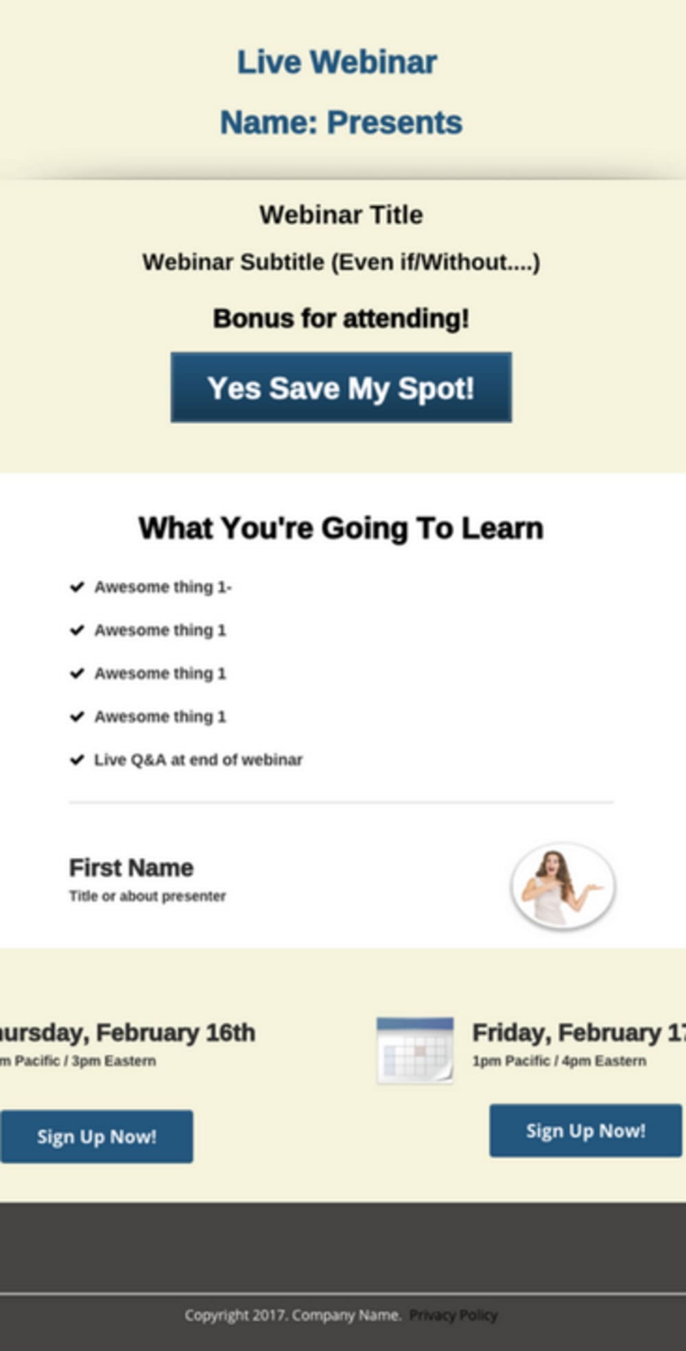 Live Webinar Registration Page