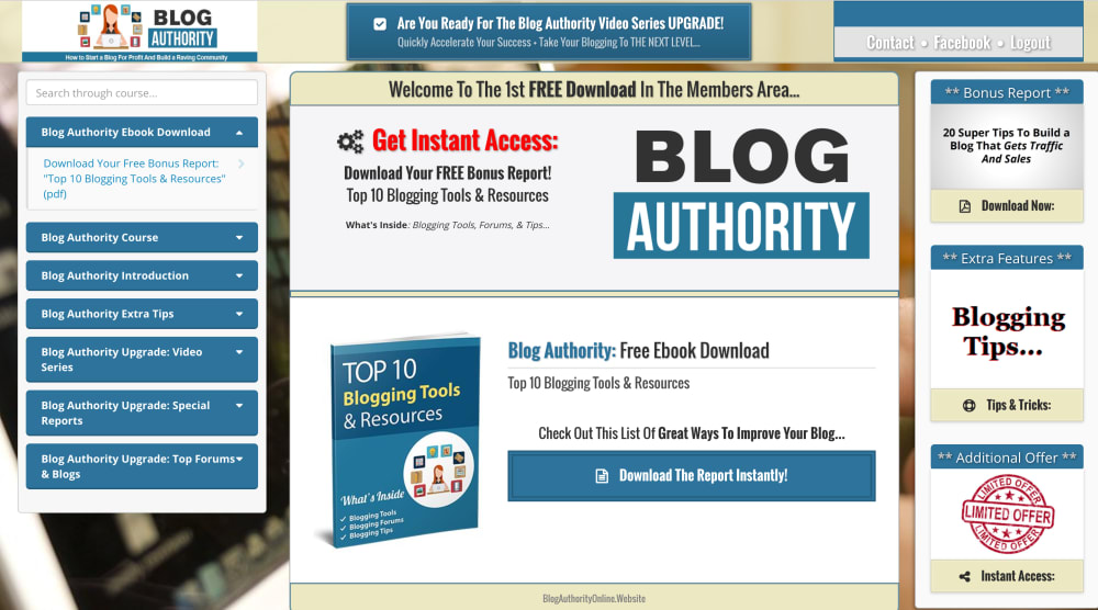 Blog Authority Membership Area Page