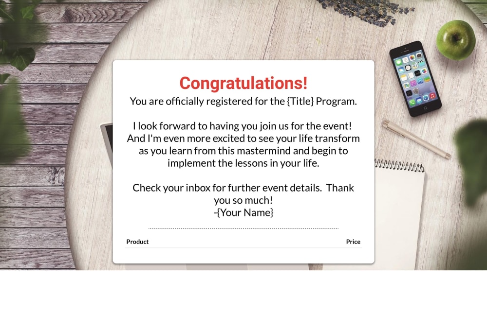 Order Confirmation Page Version 2
