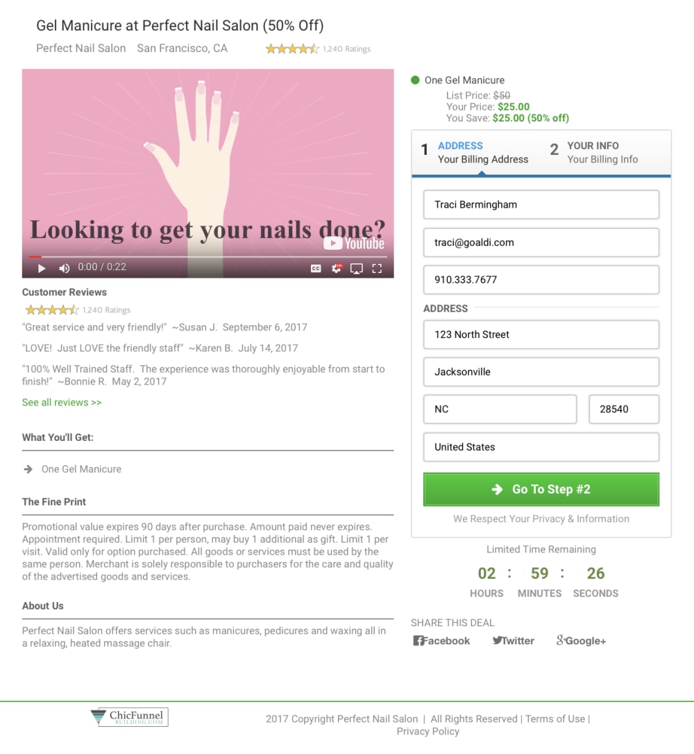 Two Step Order Form with Custom Nail Salon Video